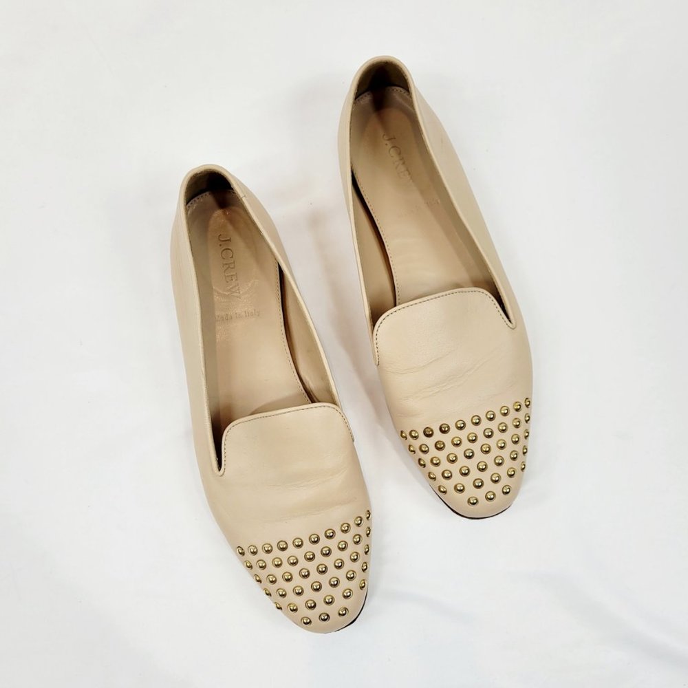 J. Crew Beige Darby Studded Cap Toe Loafers